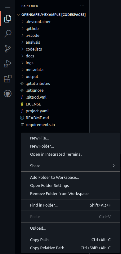 A screenshot showing the "New Folder…" option in the Visual Studio Code File Explorer.